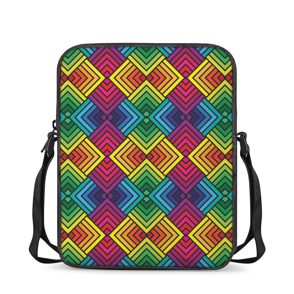 Geometric Rainbow Pattern Print Rectangular Crossbody Bag