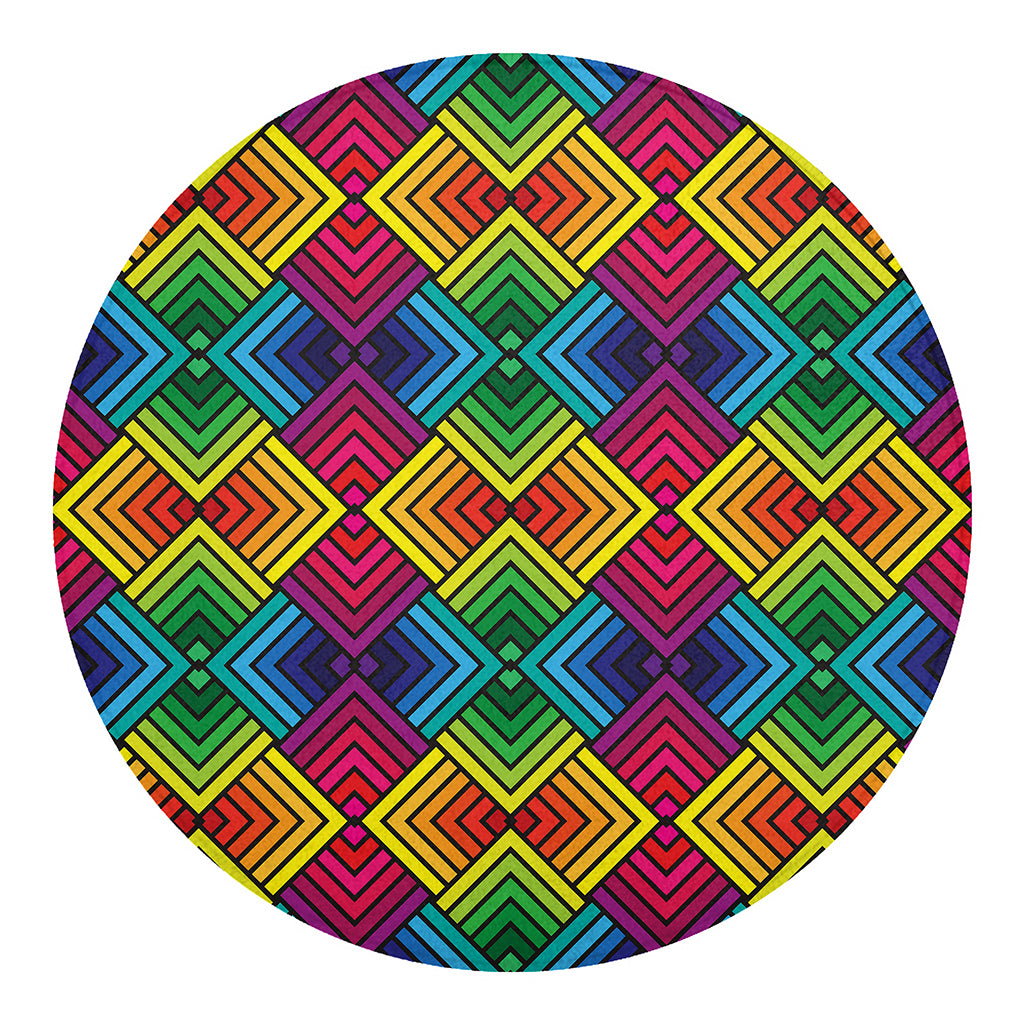 Geometric Rainbow Pattern Print Round Blanket