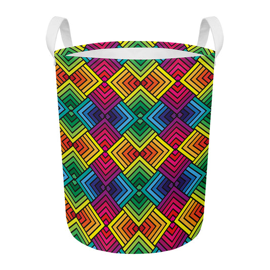 Geometric Rainbow Pattern Print Round Laundry Basket