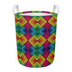Geometric Rainbow Pattern Print Round Laundry Basket