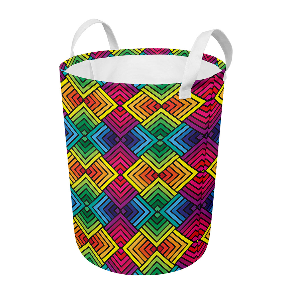 Geometric Rainbow Pattern Print Round Laundry Basket