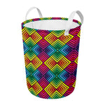 Geometric Rainbow Pattern Print Round Laundry Basket