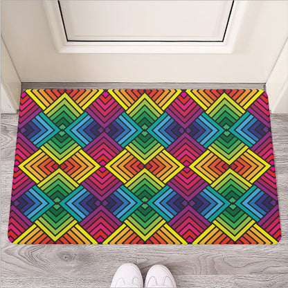 Geometric Rainbow Pattern Print Rubber Doormat