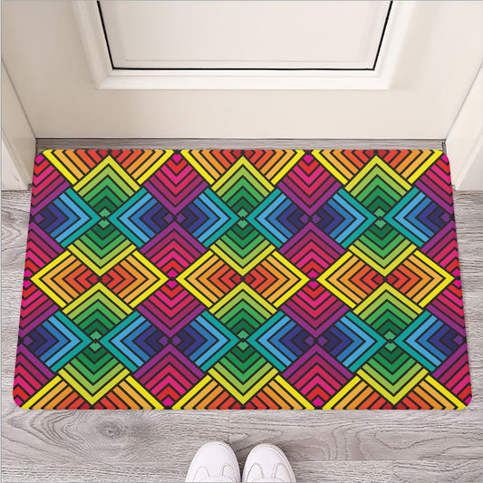 Geometric Rainbow Pattern Print Rubber Doormat