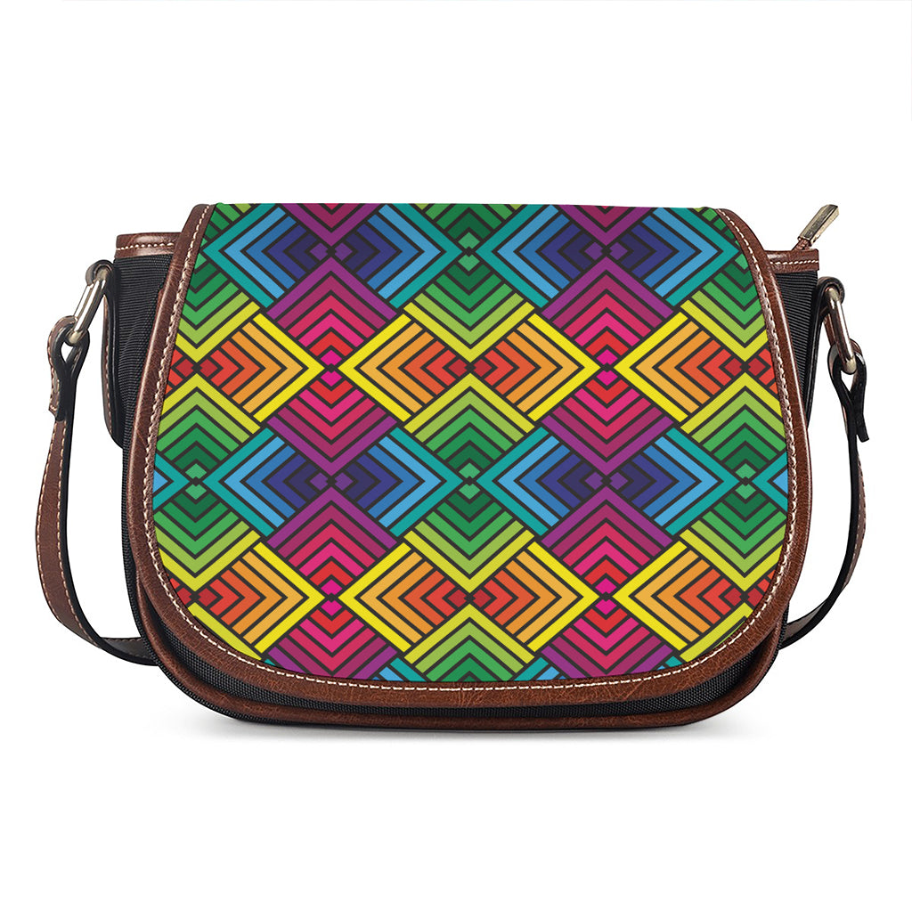Geometric Rainbow Pattern Print Saddle Bag