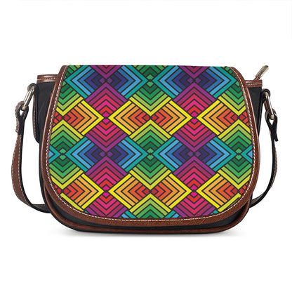 Geometric Rainbow Pattern Print Saddle Bag