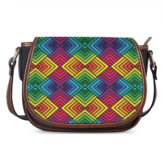 Geometric Rainbow Pattern Print Saddle Bag