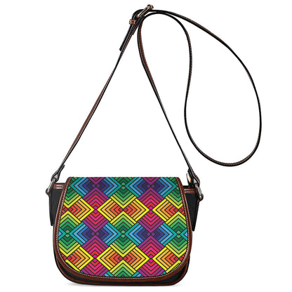 Geometric Rainbow Pattern Print Saddle Bag