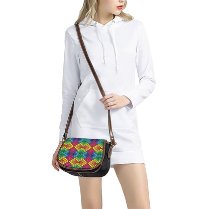 Geometric Rainbow Pattern Print Saddle Bag