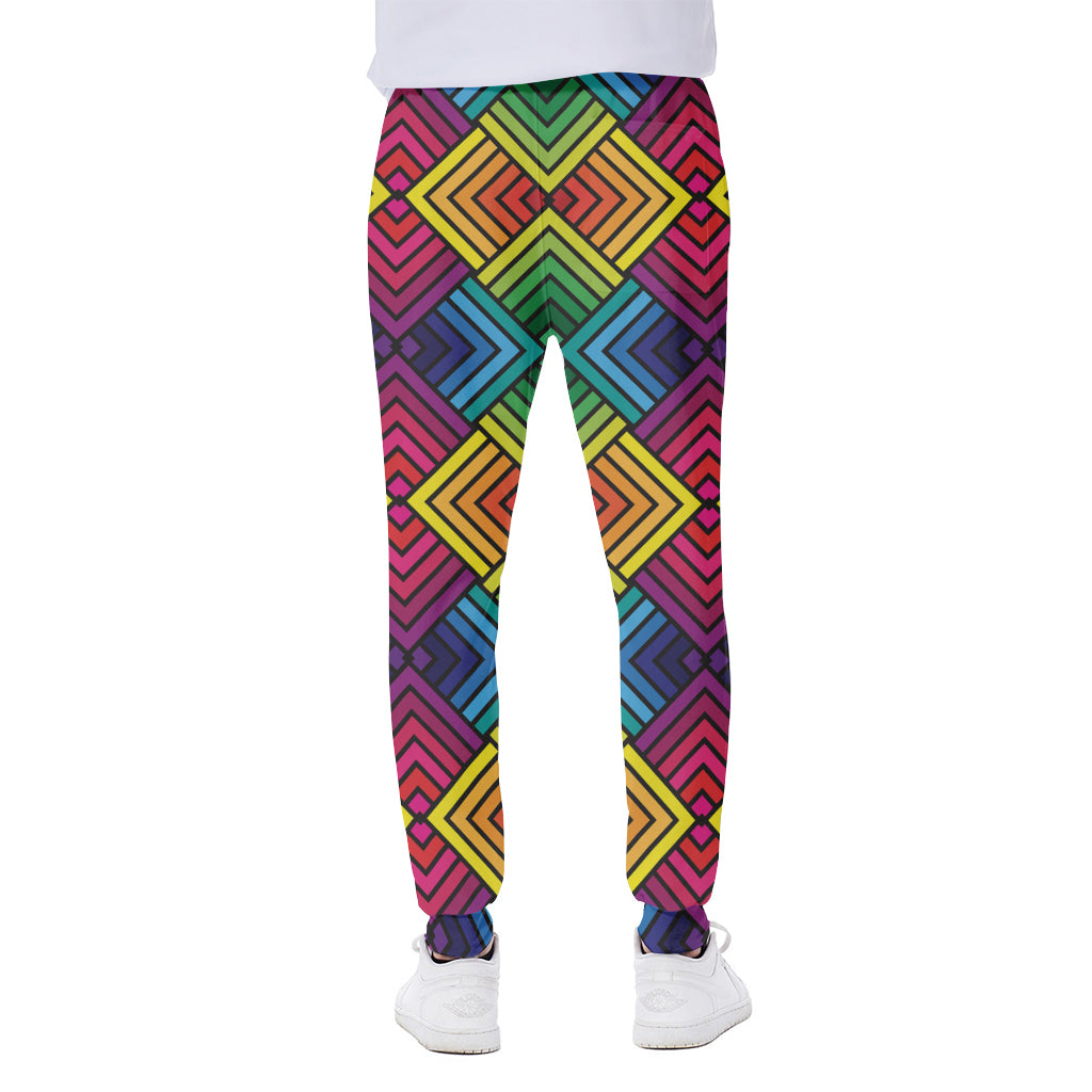 Geometric Rainbow Pattern Print Scuba Joggers