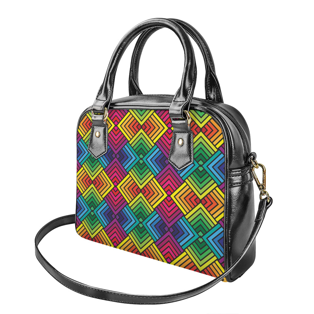 Geometric Rainbow Pattern Print Shoulder Handbag