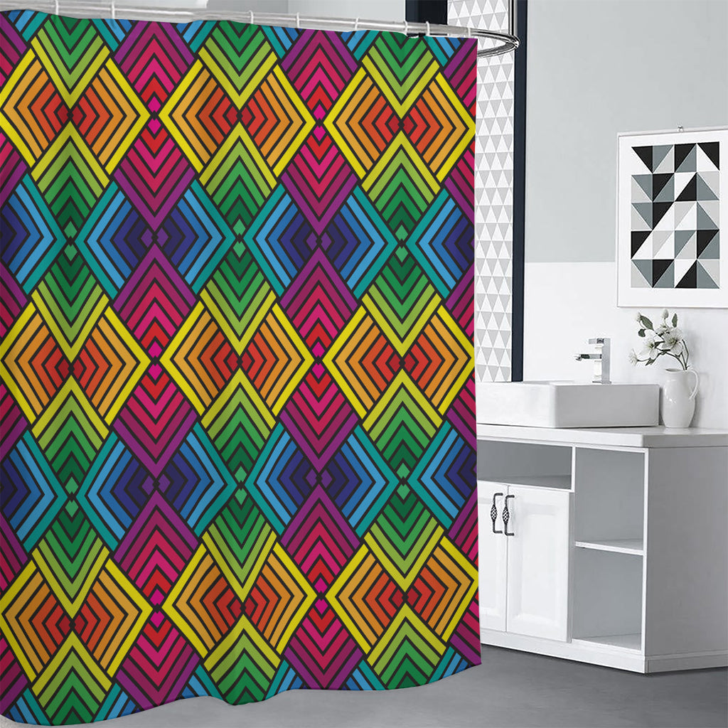 Geometric Rainbow Pattern Print Shower Curtain