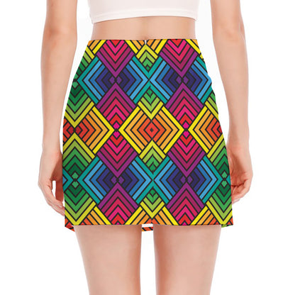 Geometric Rainbow Pattern Print Side Slit Mini Skirt