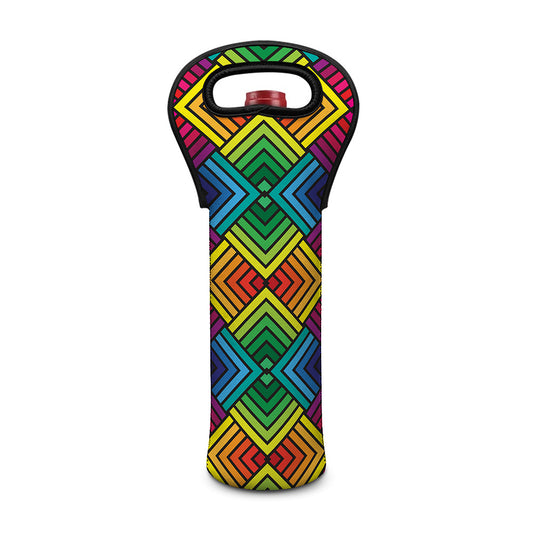 Geometric Rainbow Pattern Print Single Neoprene Wine Tote