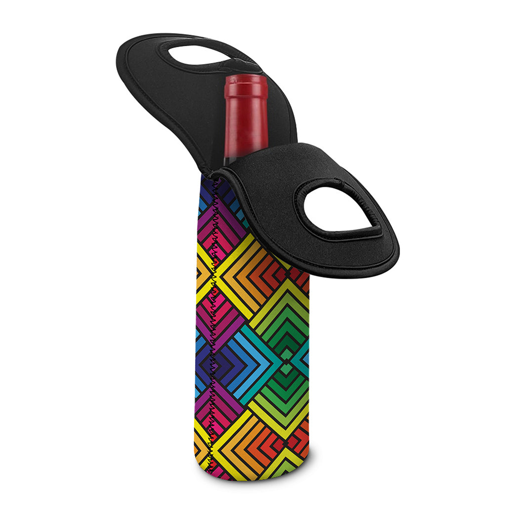Geometric Rainbow Pattern Print Single Neoprene Wine Tote
