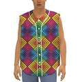 Geometric Rainbow Pattern Print Sleeveless Baseball Jersey