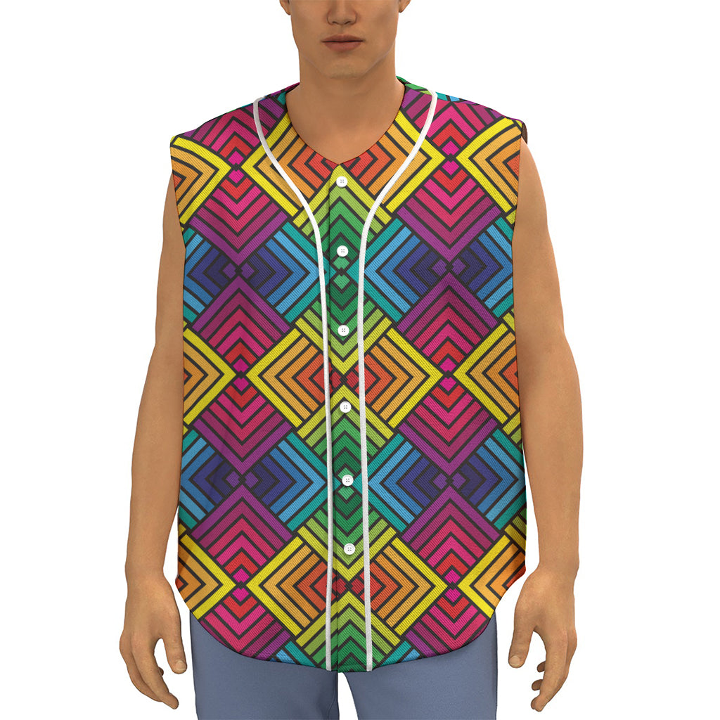 Geometric Rainbow Pattern Print Sleeveless Baseball Jersey