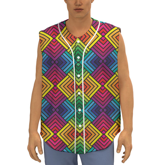 Geometric Rainbow Pattern Print Sleeveless Baseball Jersey