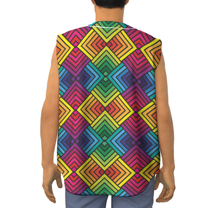 Geometric Rainbow Pattern Print Sleeveless Baseball Jersey