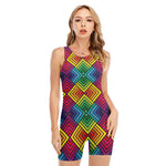 Geometric Rainbow Pattern Print Sleeveless One Piece Swimsuit