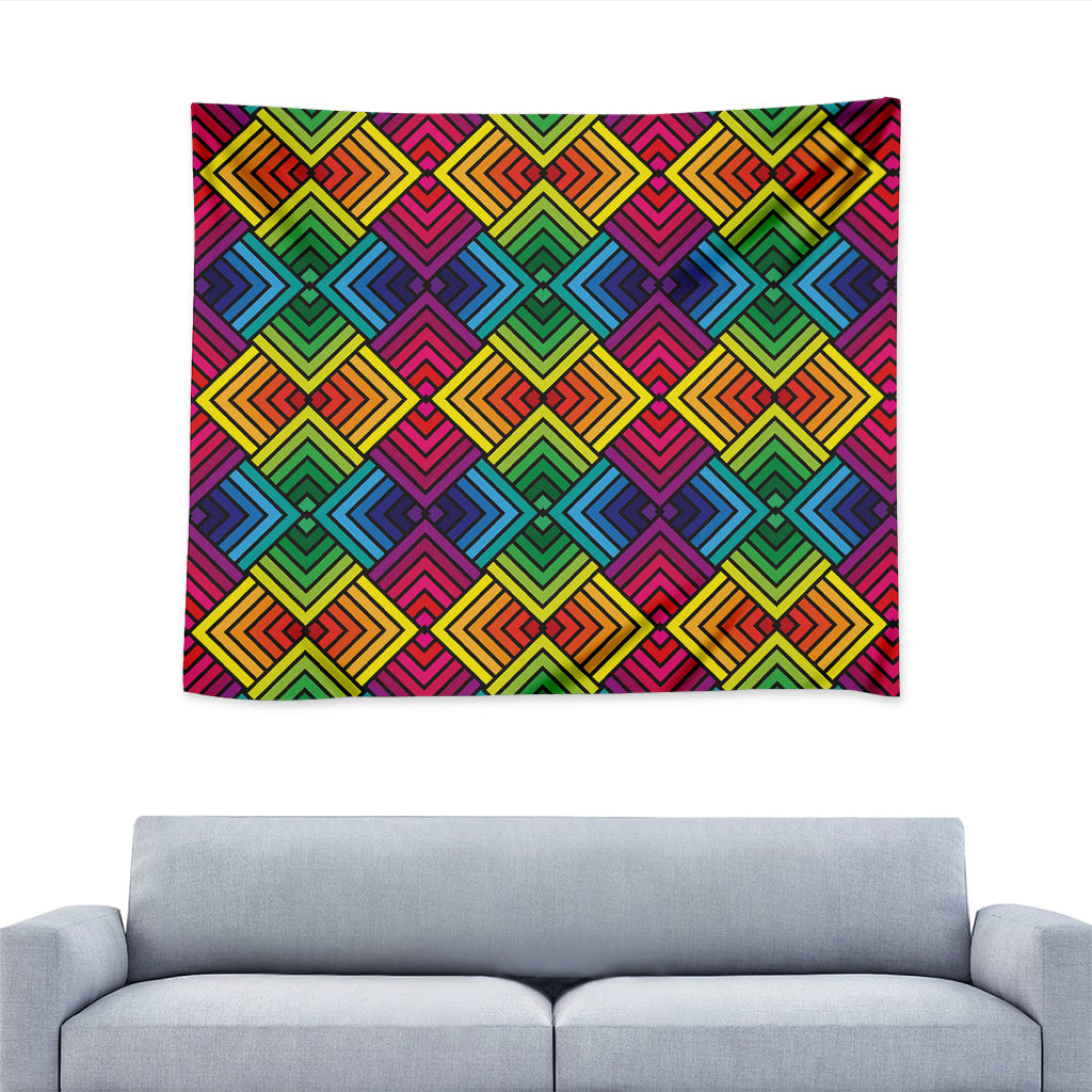 Geometric Rainbow Pattern Print Tapestry