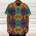 Geometric Rainbow Pattern Print Textured Short Sleeve Shirt