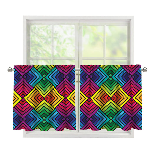 Geometric Rainbow Pattern Print Tier Curtains
