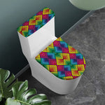Geometric Rainbow Pattern Print Toilet Lid And Tank Cover Set