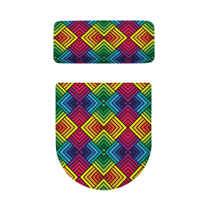 Geometric Rainbow Pattern Print Toilet Lid And Tank Cover Set