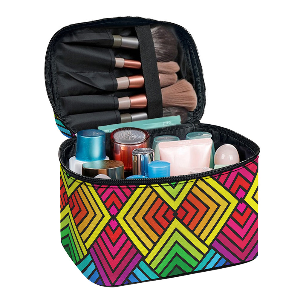 Geometric Rainbow Pattern Print Travel Makeup Bag