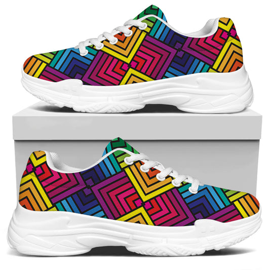 Geometric Rainbow Pattern Print White Chunky Shoes