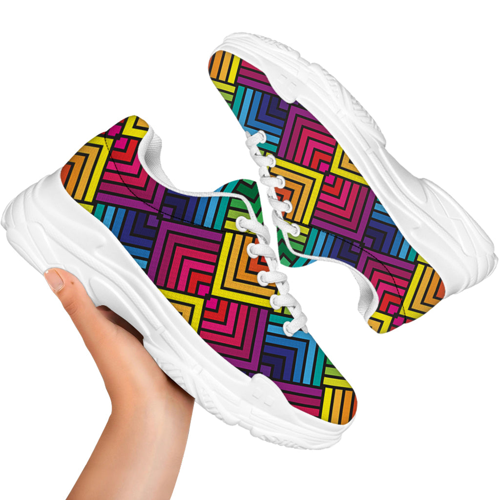 Geometric Rainbow Pattern Print White Chunky Shoes