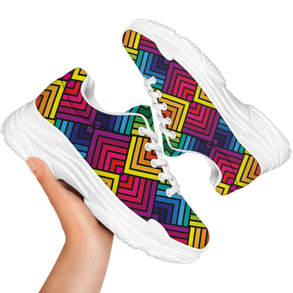 Geometric Rainbow Pattern Print White Chunky Shoes