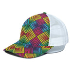 Geometric Rainbow Pattern Print White Mesh Trucker Cap