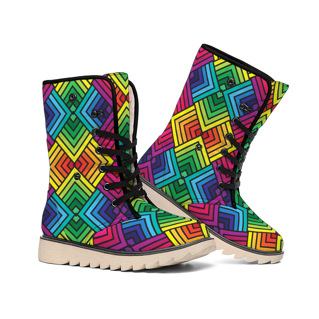 Geometric Rainbow Pattern Print Winter Boots