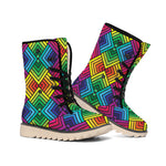 Geometric Rainbow Pattern Print Winter Boots