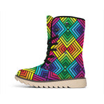 Geometric Rainbow Pattern Print Winter Boots