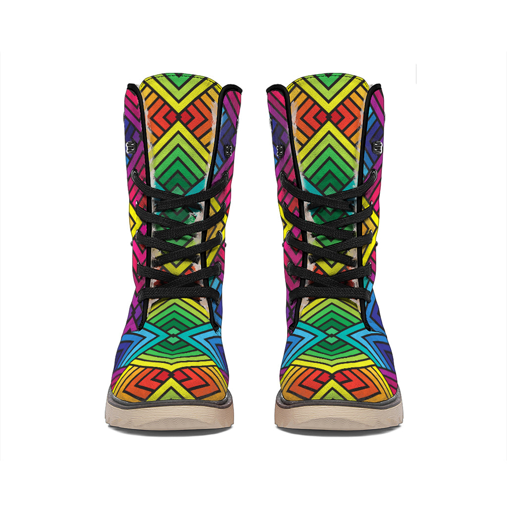 Geometric Rainbow Pattern Print Winter Boots