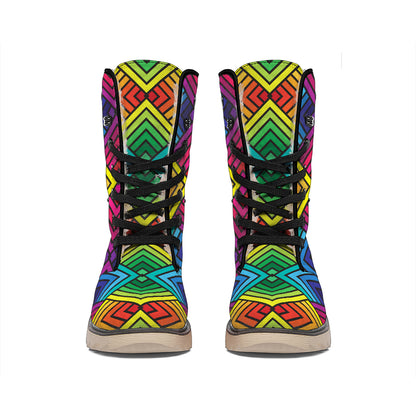 Geometric Rainbow Pattern Print Winter Boots