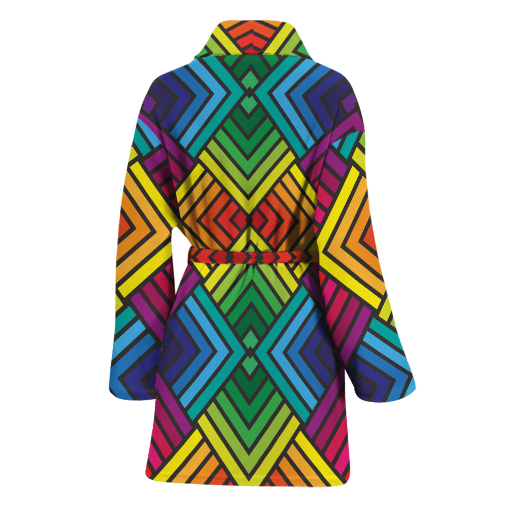 Geometric Rainbow Pattern Print Women's Bathrobe
