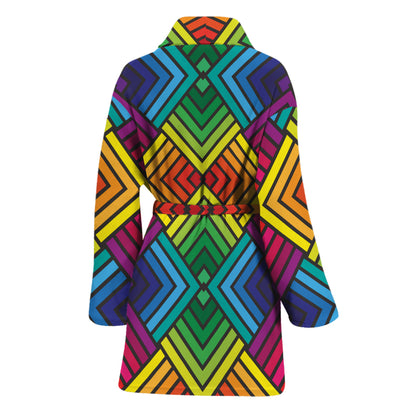 Geometric Rainbow Pattern Print Women's Bathrobe