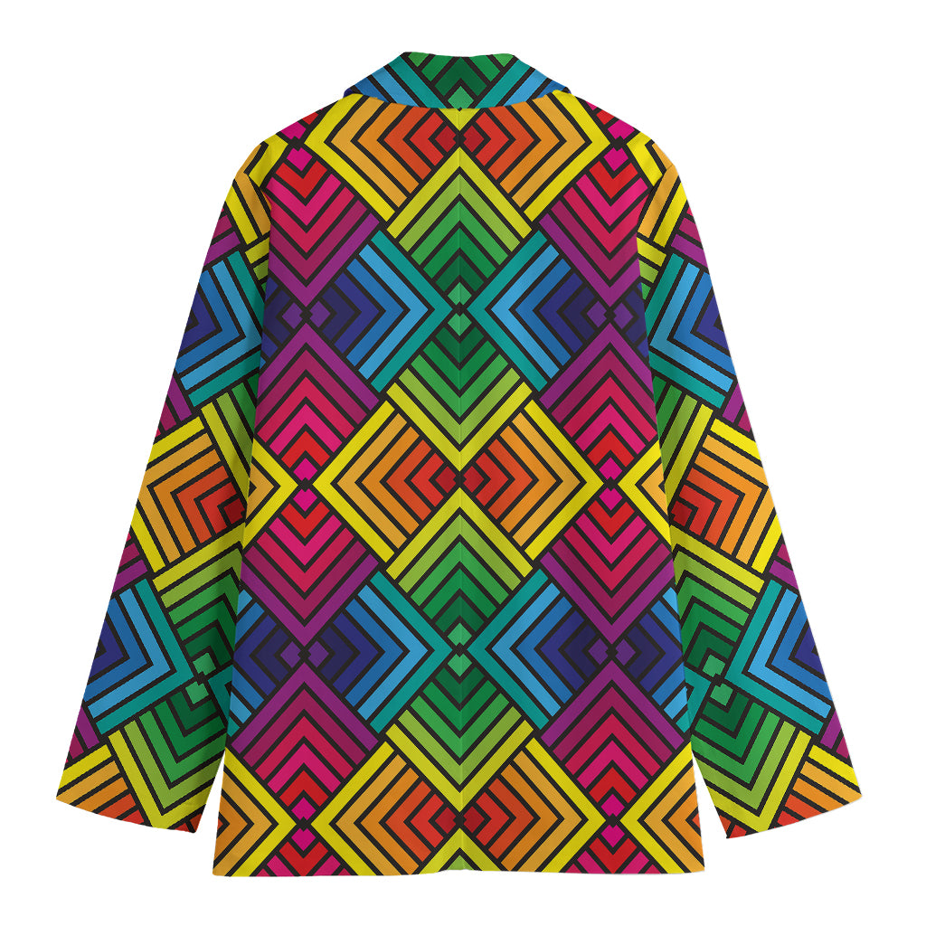 Geometric Rainbow Pattern Print Women's Blazer
