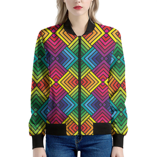 Geometric Rainbow Pattern Print Women's Bomber Jacket