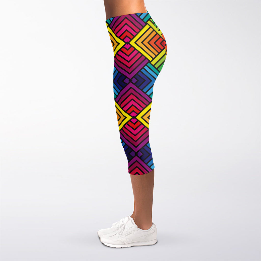 Geometric Rainbow Pattern Print Women's Capri Leggings