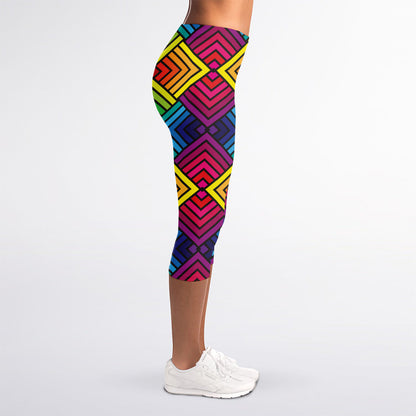 Geometric Rainbow Pattern Print Women's Capri Leggings