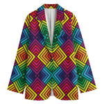 Geometric Rainbow Pattern Print Women's Cotton Blazer