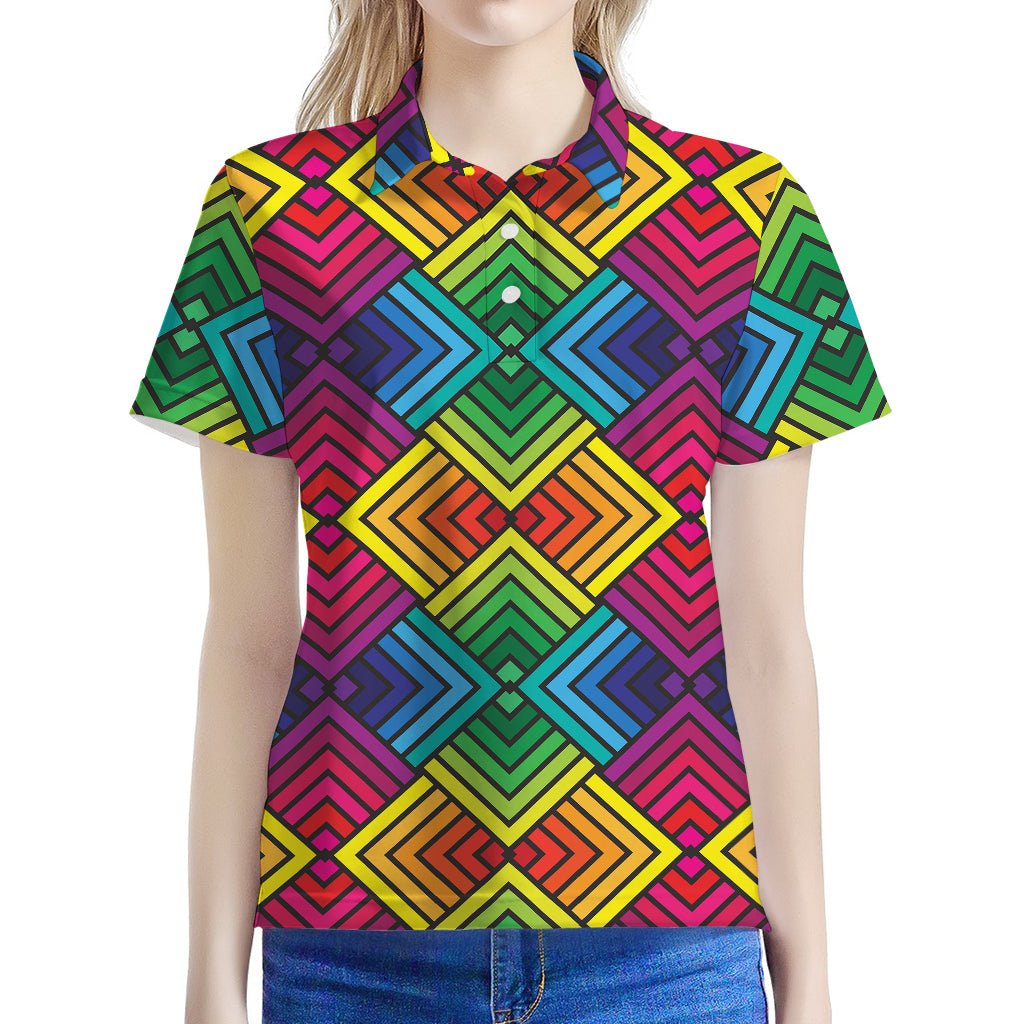 Geometric Rainbow Pattern Print Women's Polo Shirt
