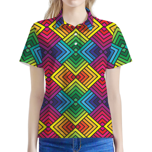 Geometric Rainbow Pattern Print Women's Polo Shirt