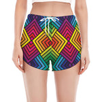 Geometric Rainbow Pattern Print Women's Split Running Shorts