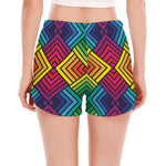 Geometric Rainbow Pattern Print Women's Split Running Shorts